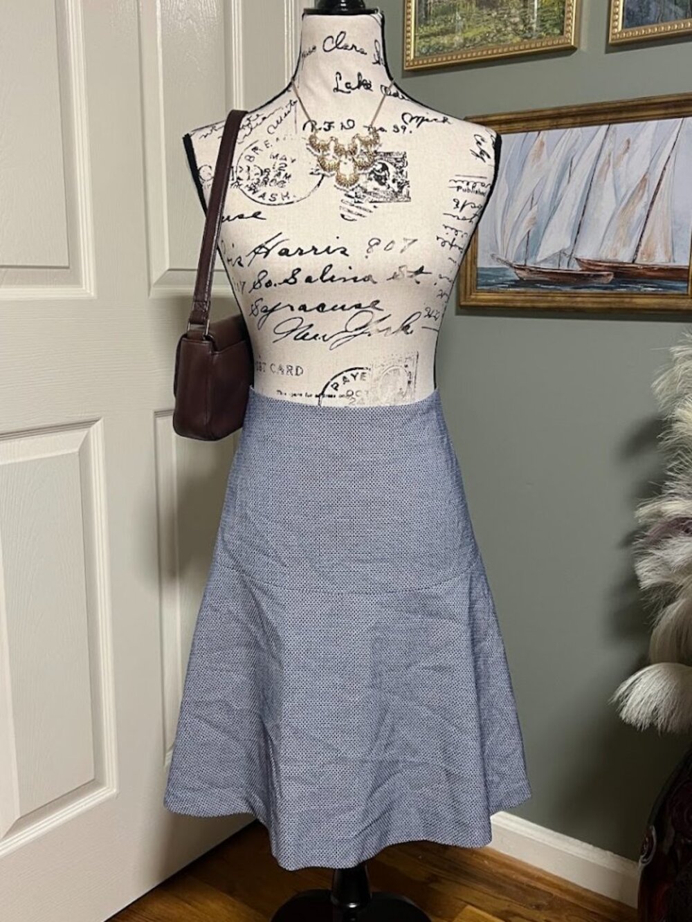Tommy Hilfiger SZ 10 Blue/White Flared Skirt Preppy Old Money Academia